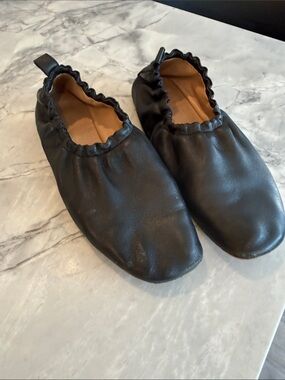 Mansur Gavriel Black Elastic-Top Leather Ballet Flats